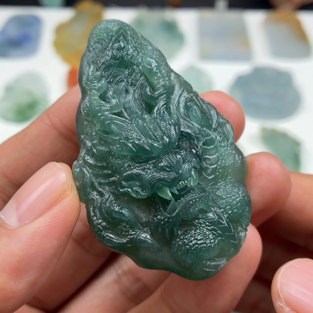 定制翡翠未镶嵌缅甸翡翠蓝水龙