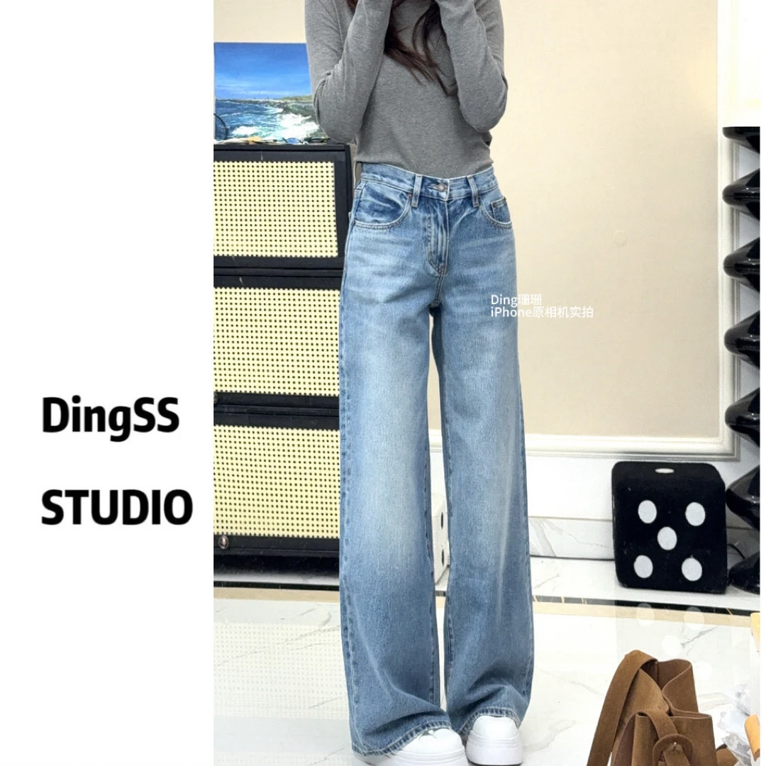 【珊珊推荐】冈山蓝 重工立体水洗设计时髦百搭显瘦牛仔裤