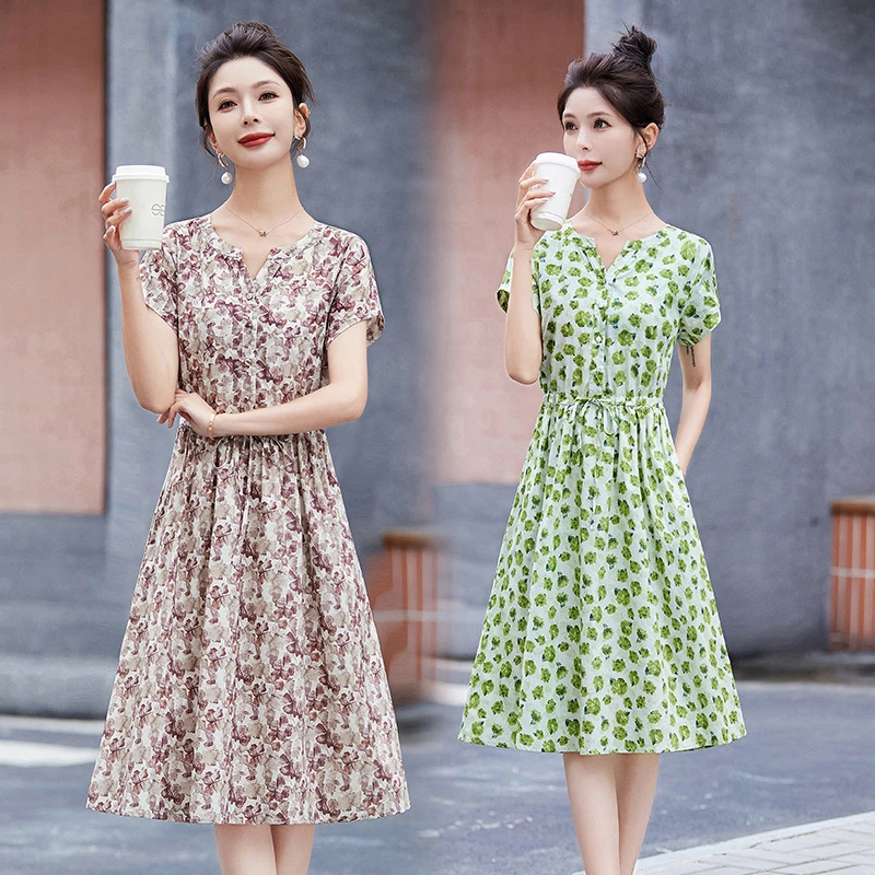 气质纯棉碎花连衣裙女2025夏季新款收腰显瘦休闲洋气减龄裙子750