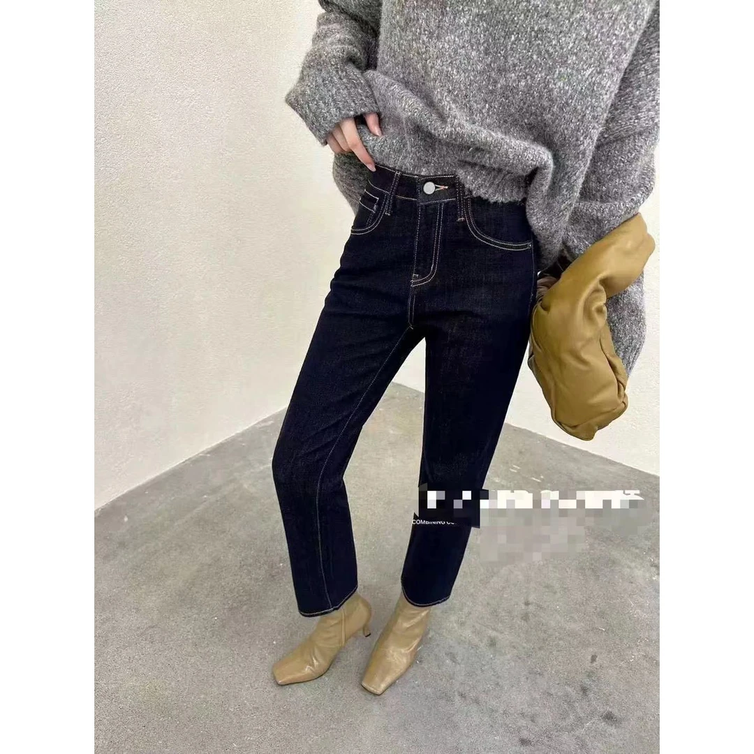 131牛仔裤女2024冬季新款直筒裤休闲显瘦高腰单宁色烟管裤-妮
