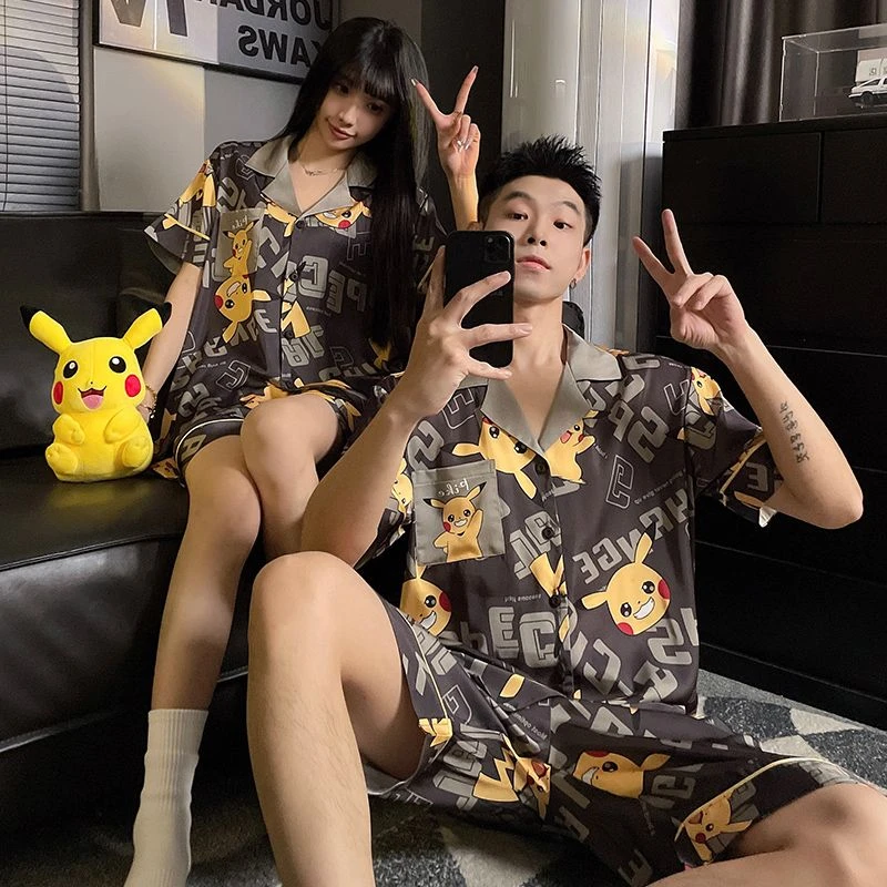 情侣睡衣女夏季款冰丝短袖短裤薄款男士休闲宽松可外穿家居服套装