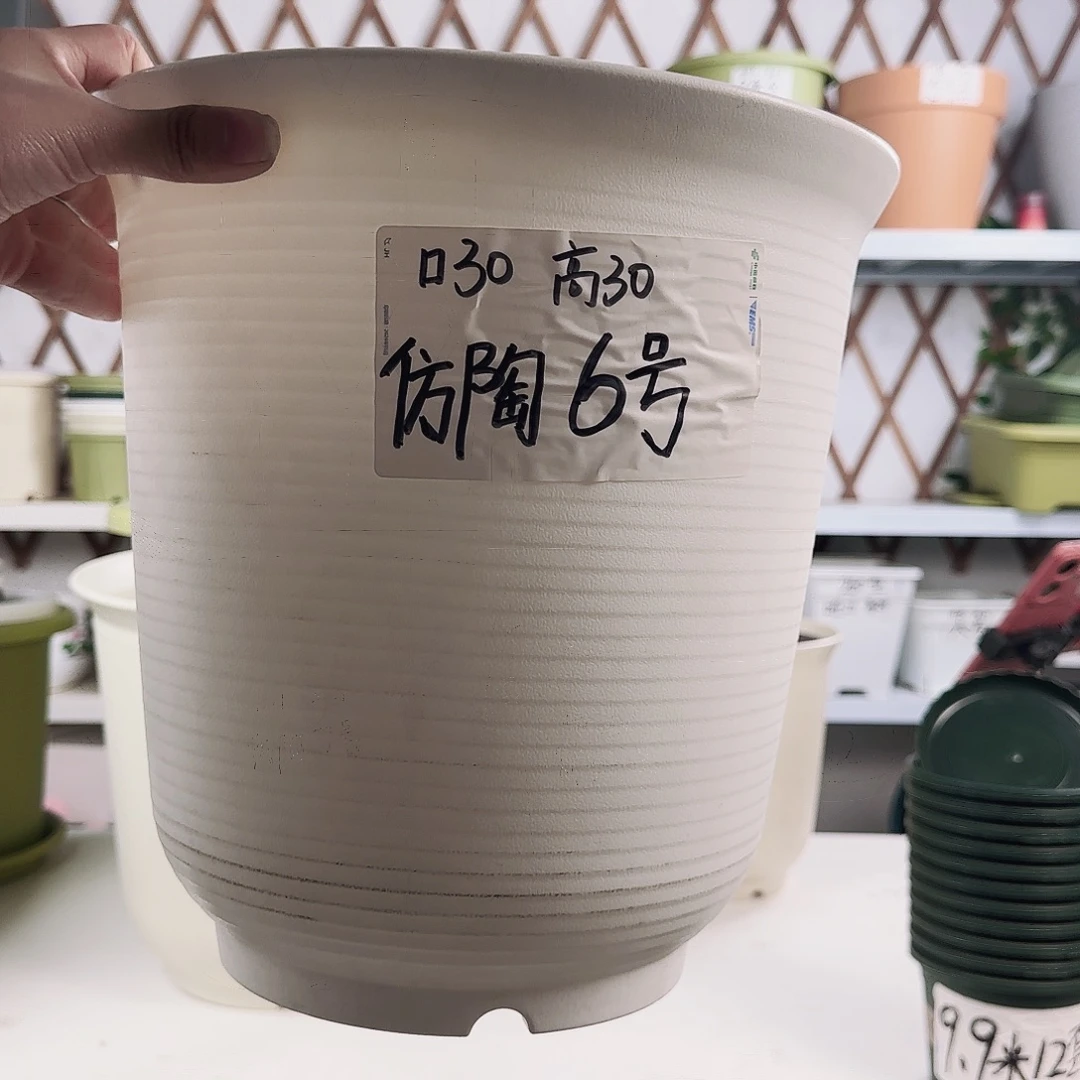 仿陶盆高款6号白色6个带托