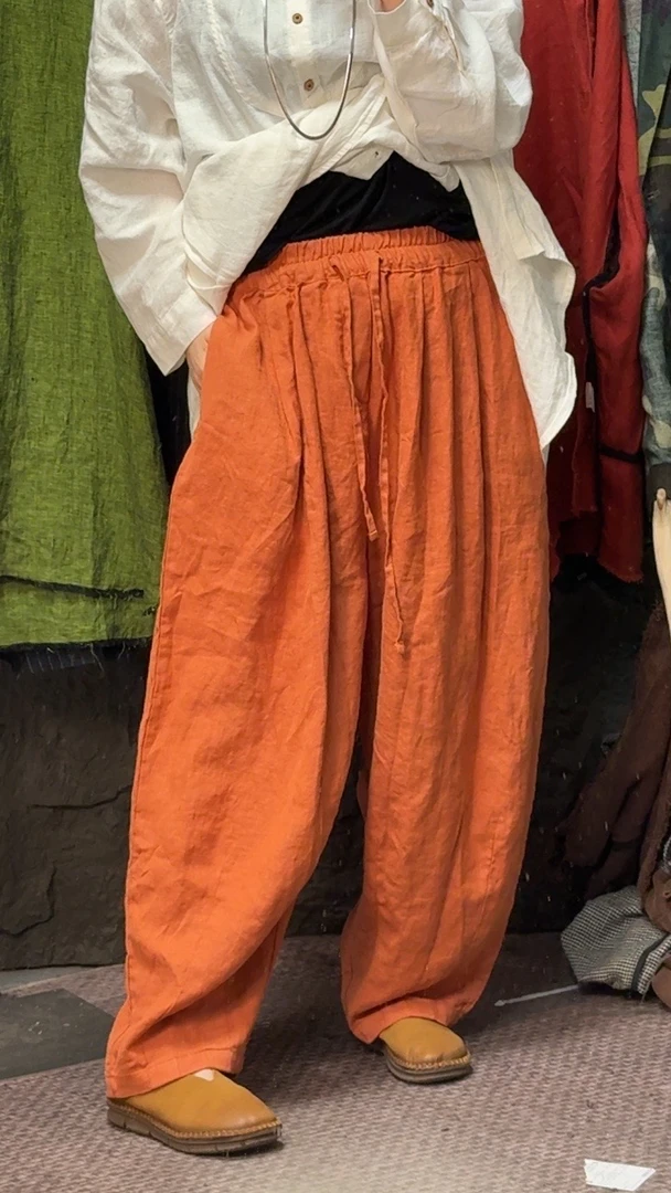 16汉麻直筒裤女士休闲宽松舒适水洗纯色长裤文艺风