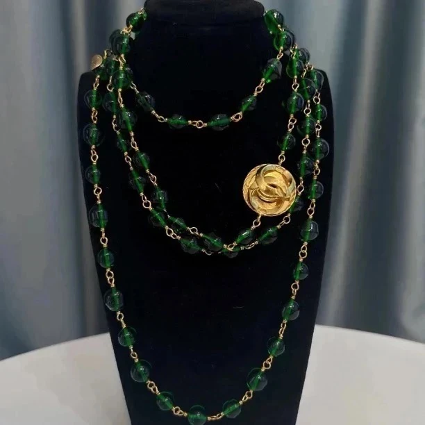 95新 Chanel/香奈儿 Chanel vintage香奈儿中古金球绿琉璃项链