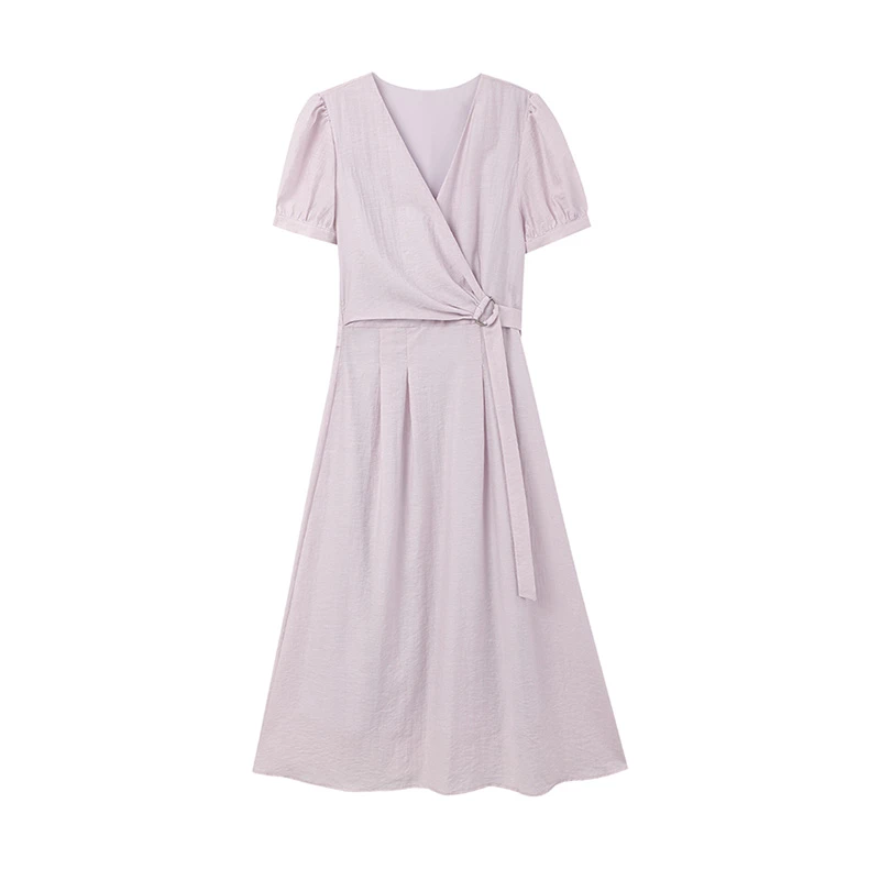 夏季时尚粉色连衣裙女2025新款夏收腰复古温柔显瘦中长裙X0238