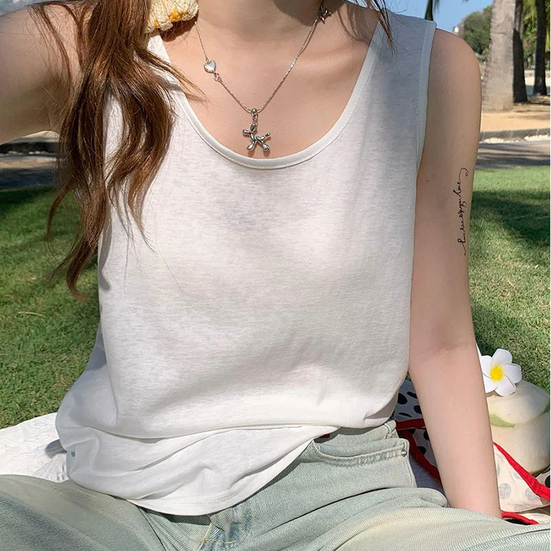 春夏正品季宽松慵懒风打底小吊带背心女式遮肉无袖上衣内搭白色女