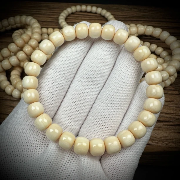 C041-O天然猛犸牙 芝士皮手串8×7mm支持鉴定假一罚四