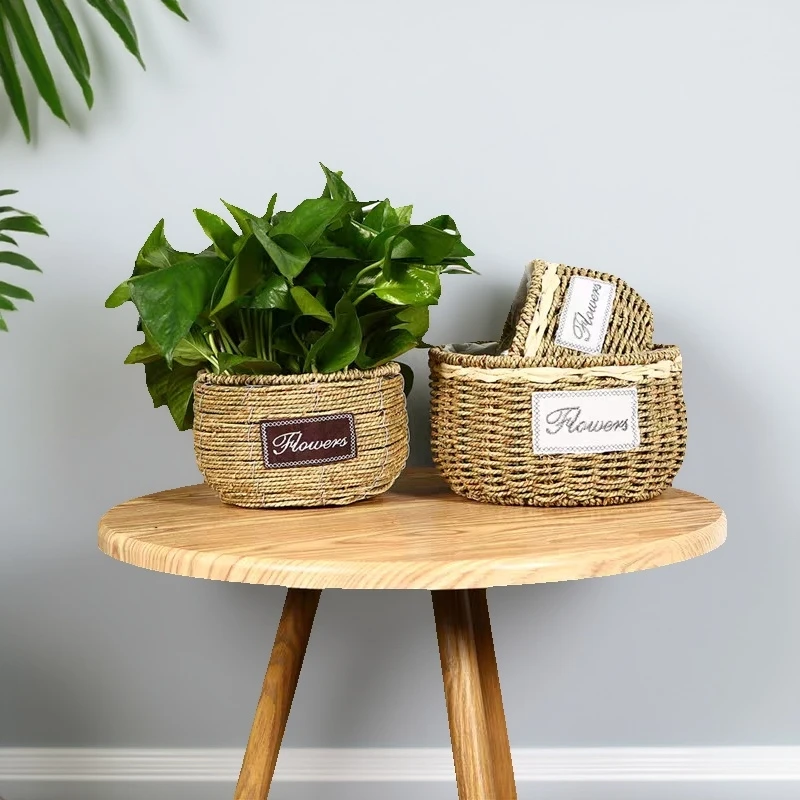 田园风蝴蝶兰草编花盆手工编织绿萝藤编花篮客厅装饰摆件家居装饰