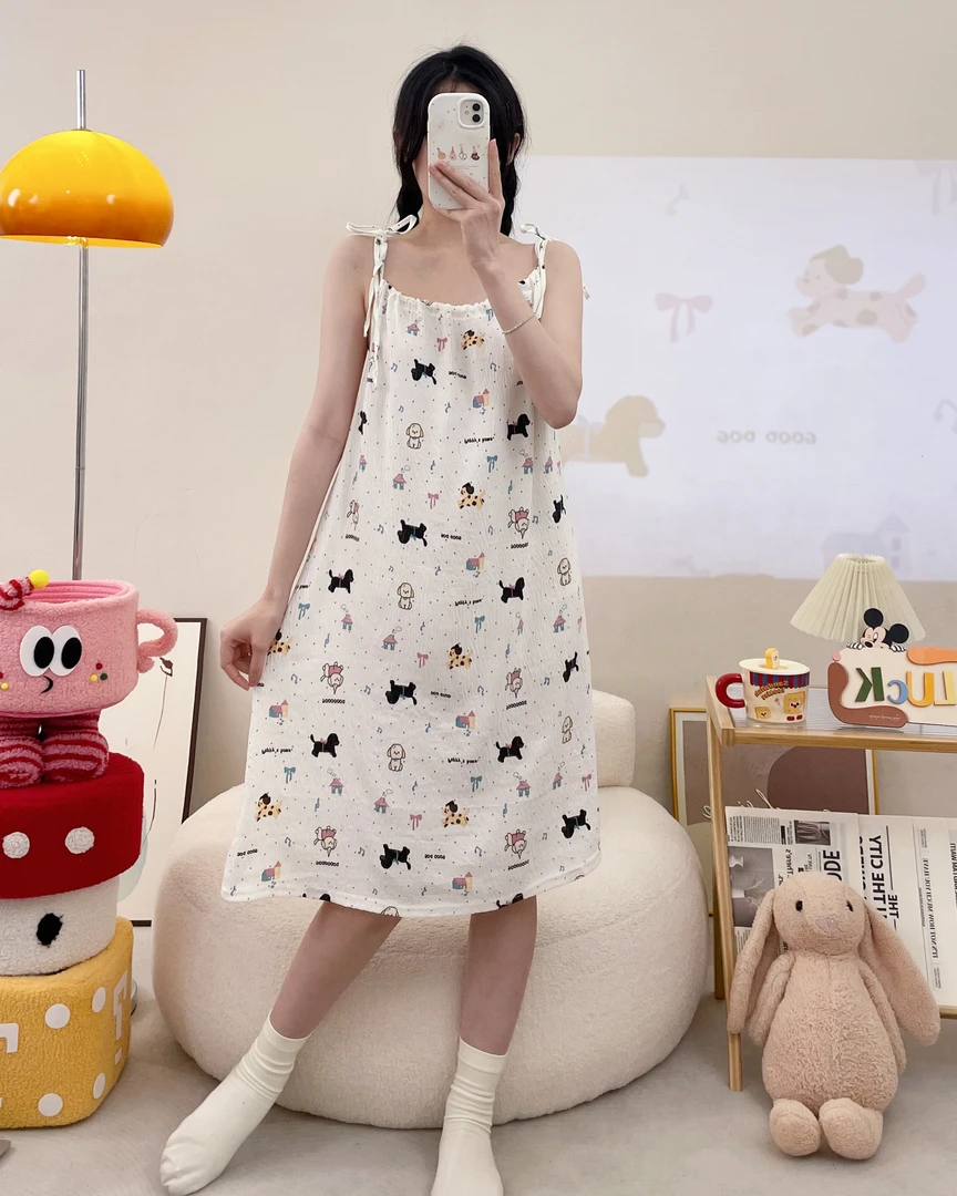 甜美女生显高吊带睡衣裙夏季无袖显白家居服高品质云朵棉宽松网红