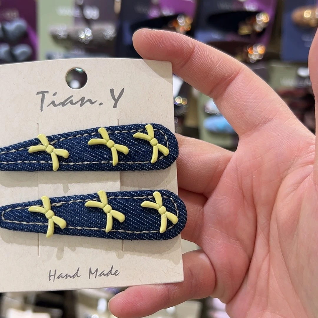 布艺非金属牛仔蝴蝶结拜拜夹