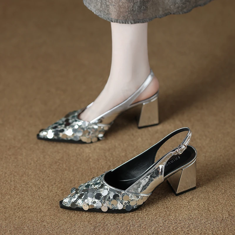 拾姑娘98581-10宴会高跟鞋2025流行夏新款小众设计感后空包头凉鞋