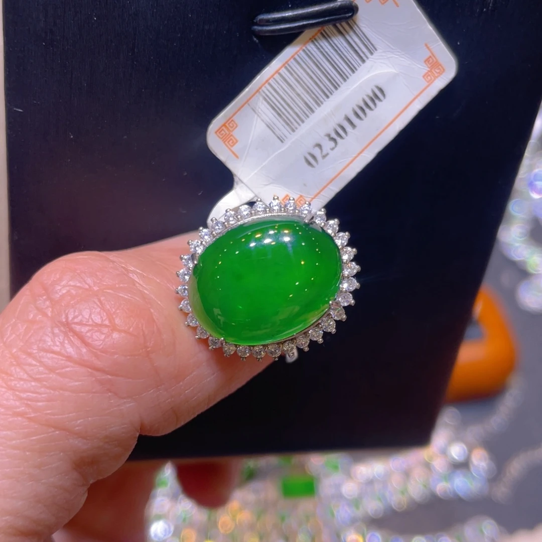 翡翠银S925镶嵌颈饰戒指