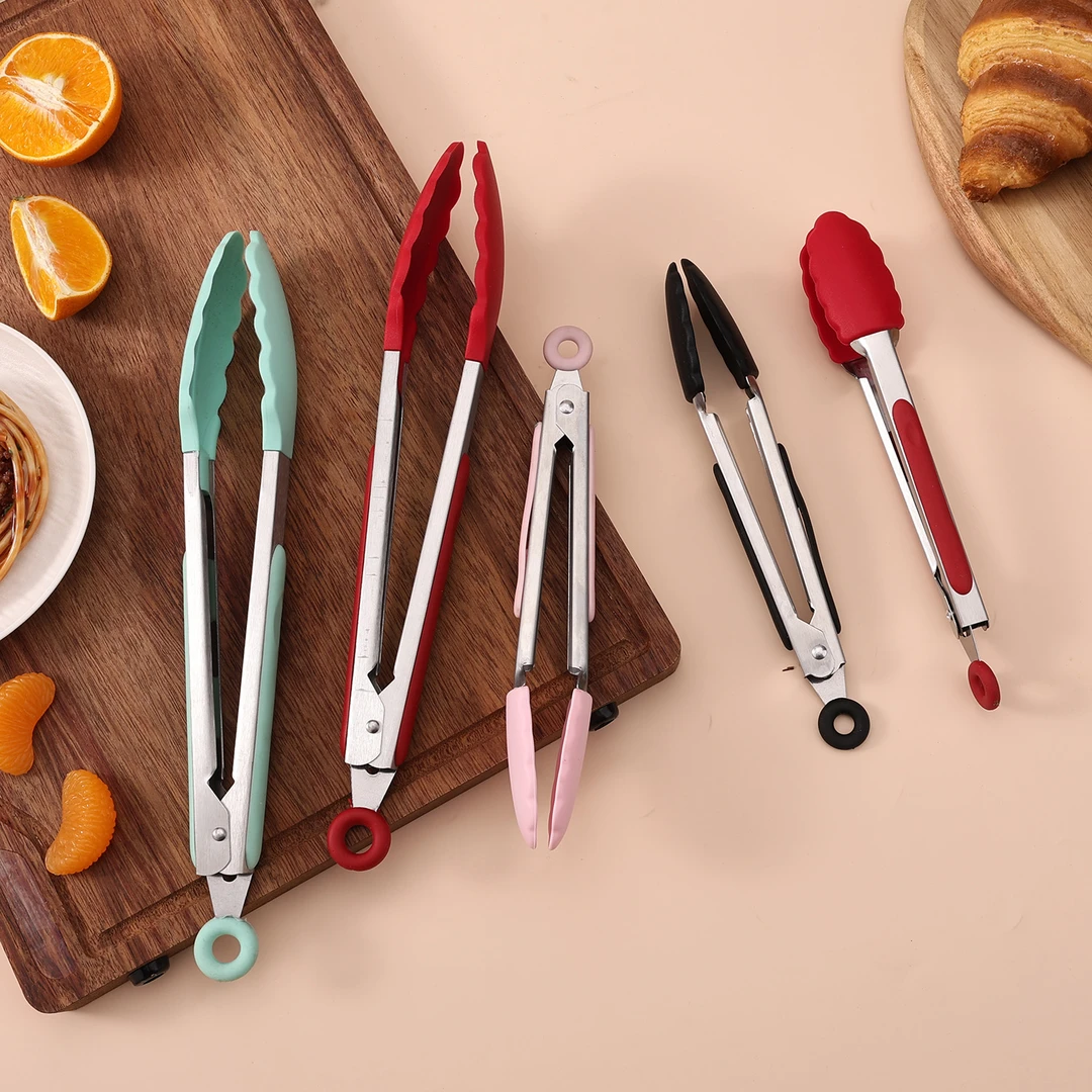 夹子耐高温厨房食物硅胶不锈钢煎面包夹专用食品夹