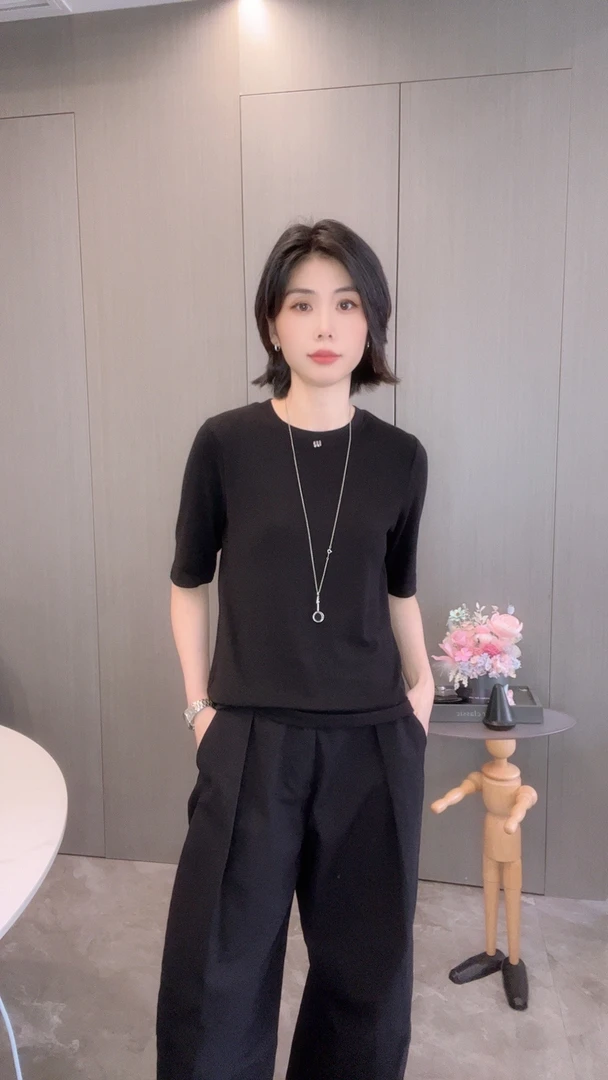 五分袖T恤女士夏秋季百搭打底衫圆领中袖正肩T恤上衣