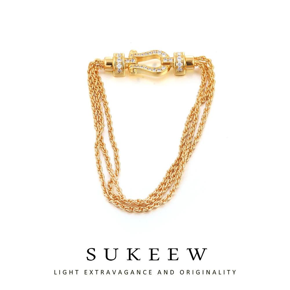 SUKEEW/酥可 铜合金合成锆石手链 【琦链】潮流马蹄链条手链262202