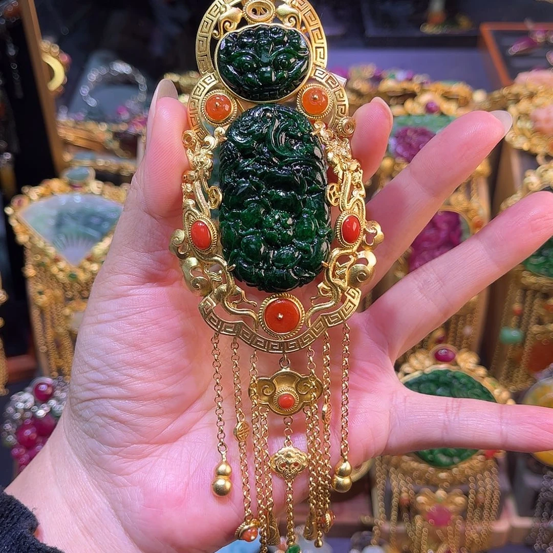 翡翠银S925镀金镶嵌吊坠(不含链)