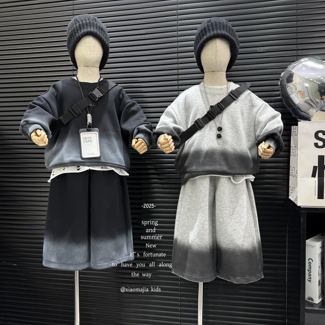 儿童春季新款运动套装D-5163渐变潮流款韩版男孩女孩宽松潮流