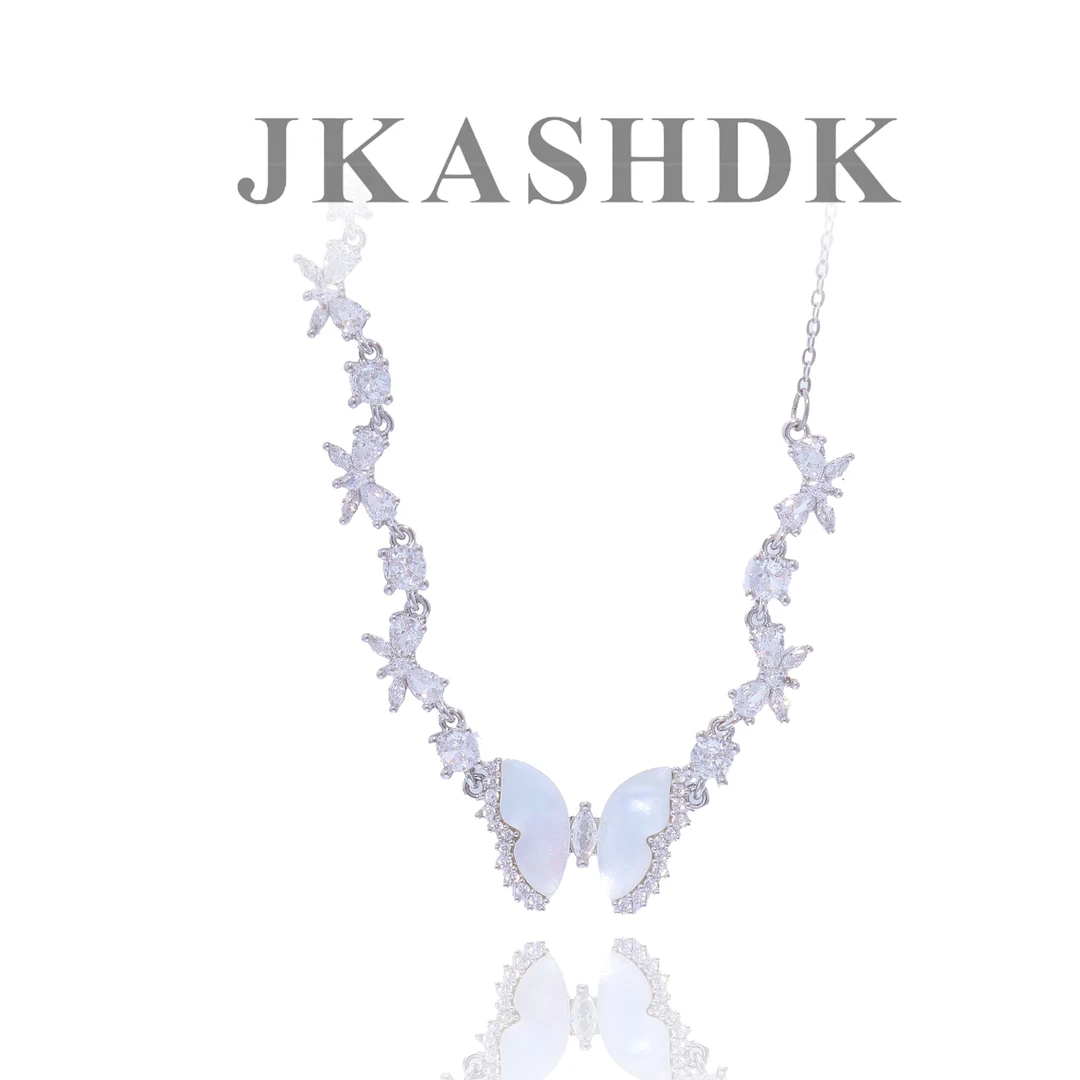 JKASHDK 铜合金合成锆石项链 镶钻白蝴蝶项链轻奢风