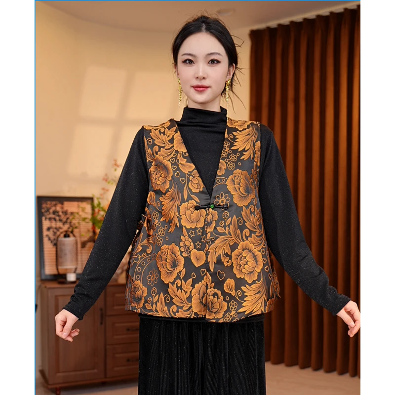 133/提花秋季马夹宽松型刺绣拼接秋冬百搭薄款免烫民族风