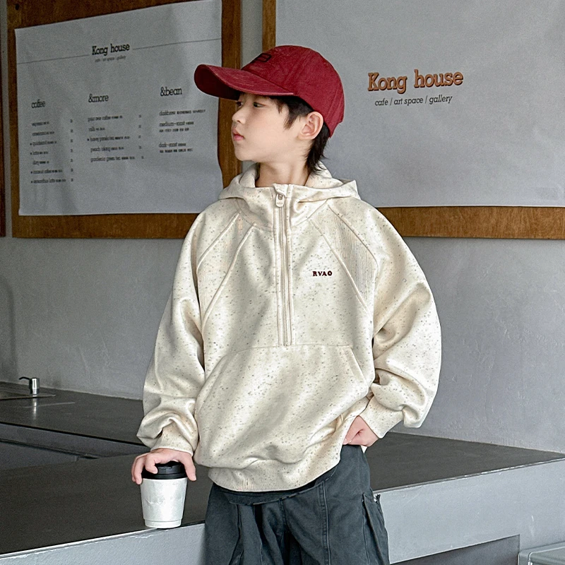 男童连帽卫衣2025新款大儿童春装上衣潮痞帅气时髦男孩春秋款衣服