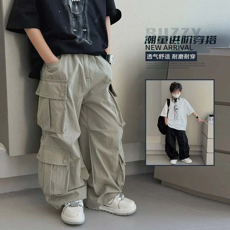 男童2025春夏新款纯棉裤子中大童开学季工装裤儿童宽松早秋直筒裤