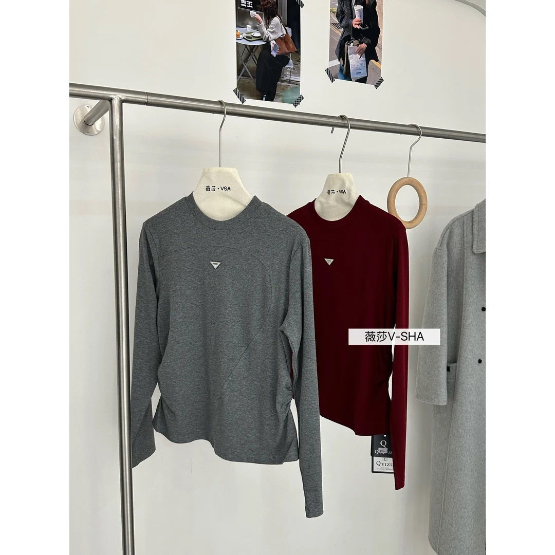 薇莎6802【现货】韩系烫钻小标修身显瘦长袖T恤