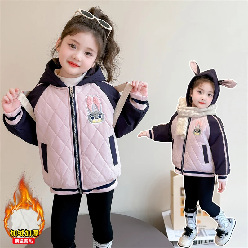 女童加绒外套2025新款小女孩秋冬款洋气时髦兔子警官儿童保暖冬装