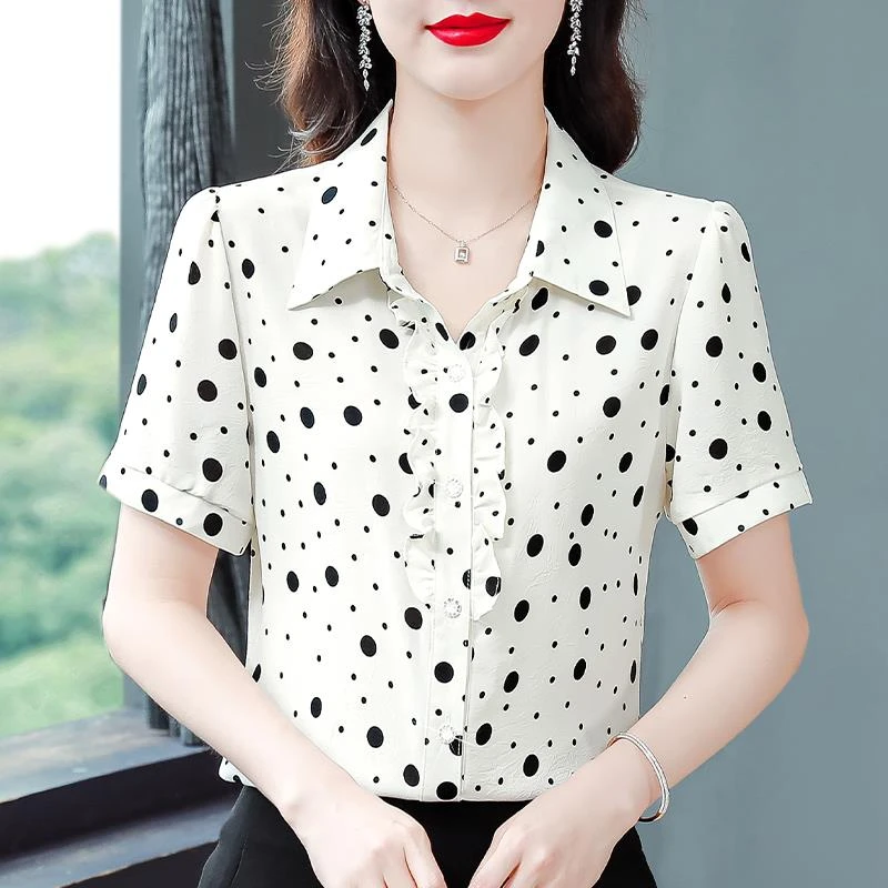 杜拉妮波点衬衫女短袖上衣夏季2025新款醋酸衬衣洋气时尚时髦小衫