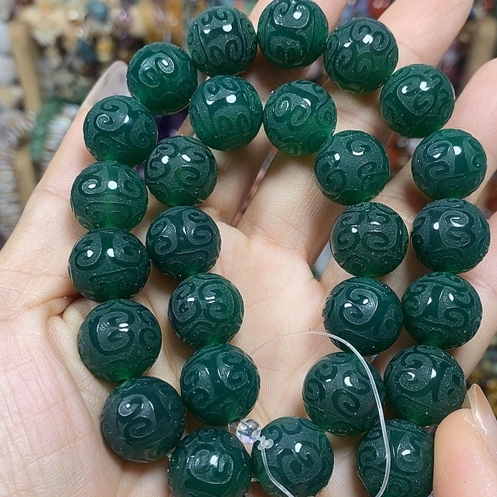 玛瑙/玉髓未镶嵌珠宝半成品玛瑙回纹雕刻卡14mm