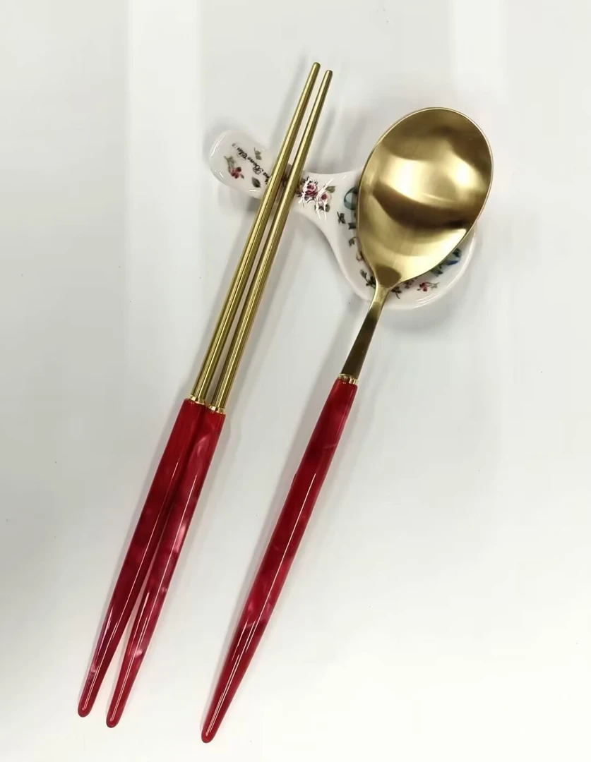 韩国进口三梅SMF品牌食品级黄色不锈钢勺子筷子