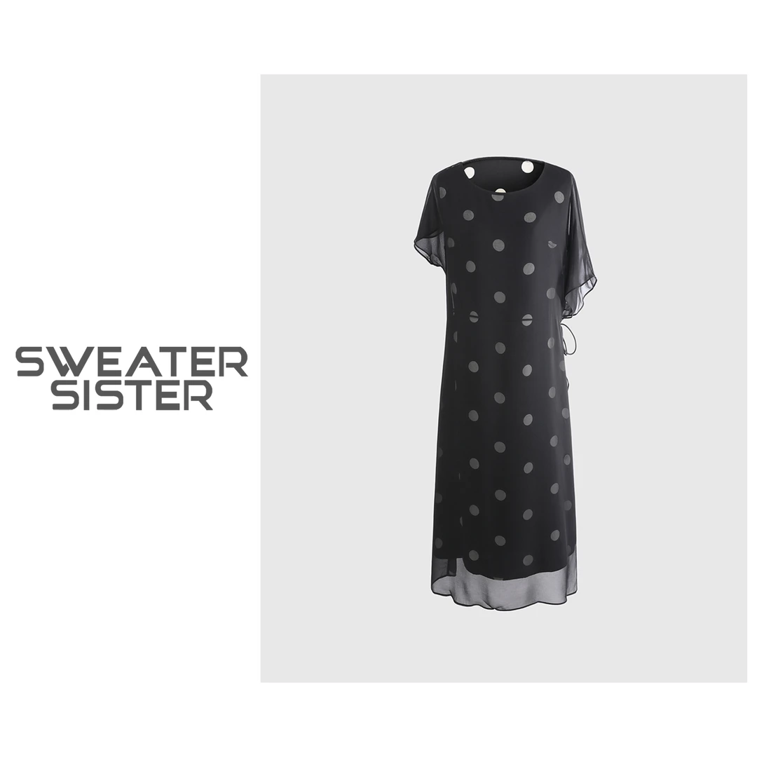 高腰显瘦收腰大波点中长款连衣裙女5291-9775