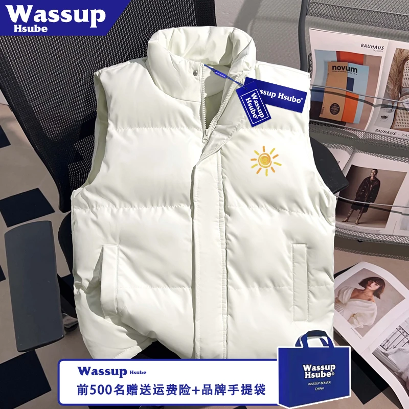 WASSUP HSUBE美式太阳印花保暖加厚马甲秋冬男女款新款拉链白色潮