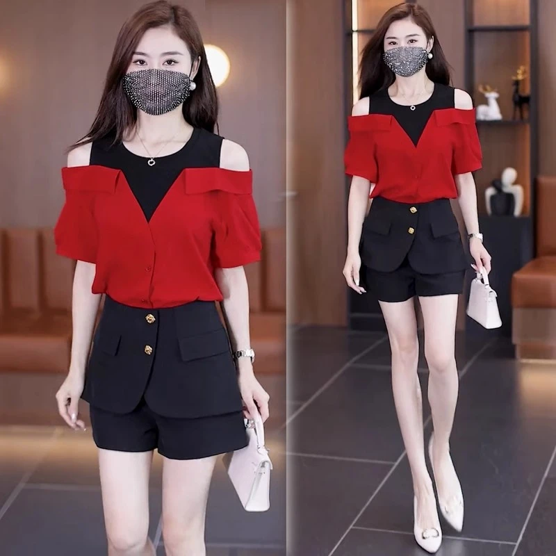 韩版潮流休闲时尚套装女2025夏季新款减龄显瘦洋气短袖短裤两件套