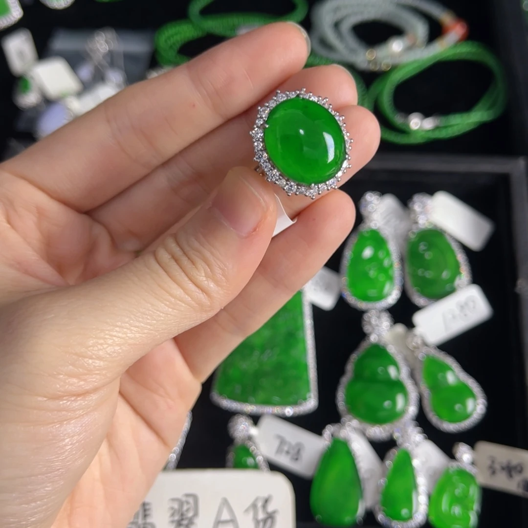 翡翠银S925镶嵌戒指翡翠戒指