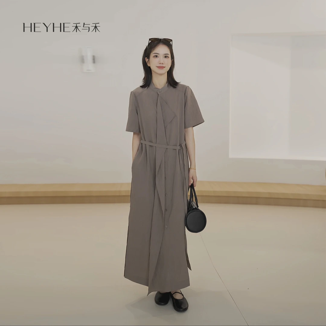 小禾【山月】桑蚕丝干丝棉柔软舒适荡领系带翻领衬衫连衣裙