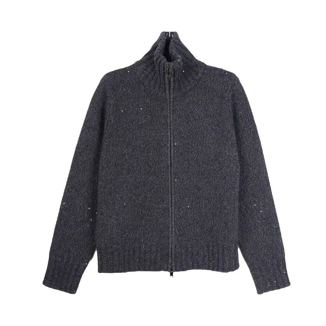 【川白】满天星经典纯色时髦开衫拉链简约休闲针织衫