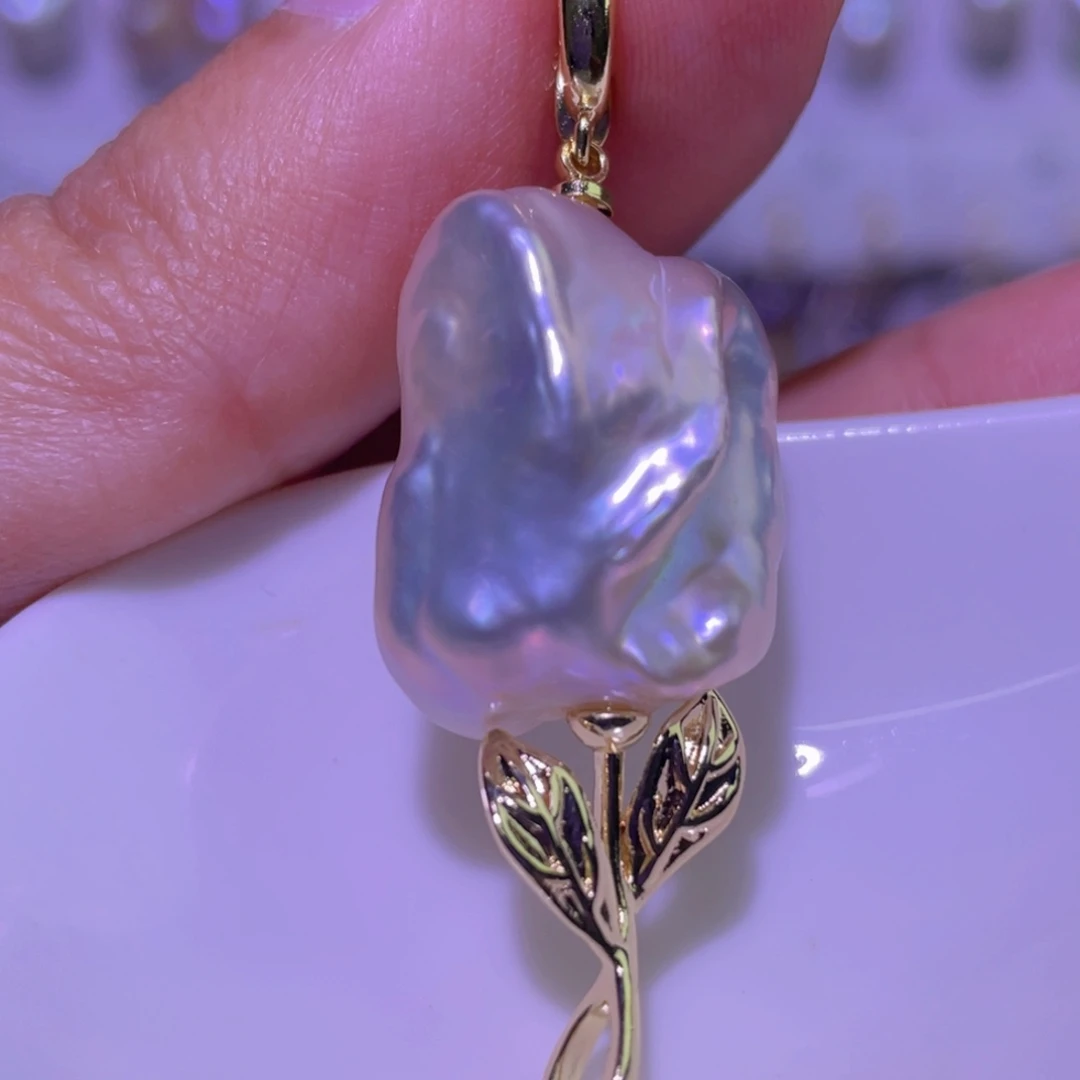 花***H淡水珍珠天然淡水珍珠吊坠银S925镶嵌