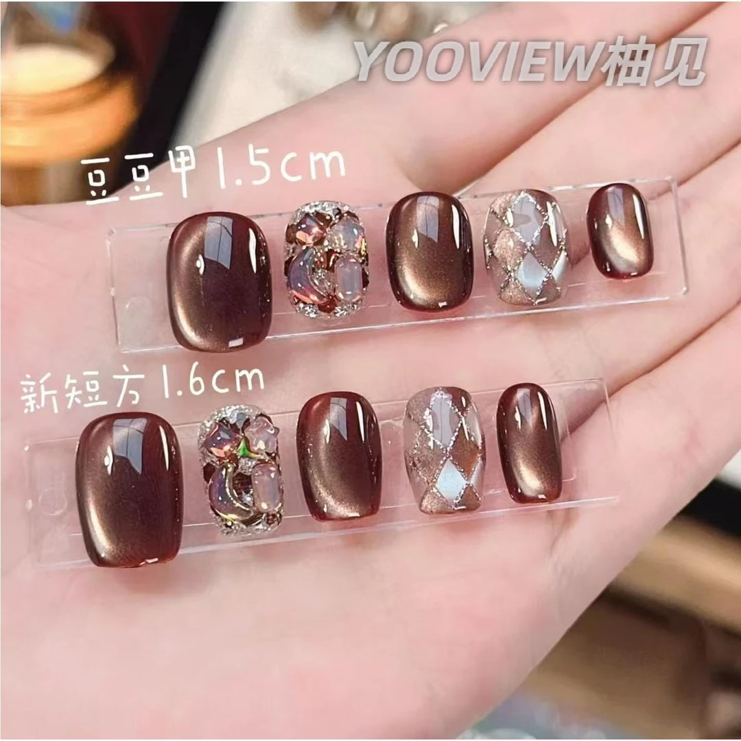 【柚见甲】【熔岩黑巧】秋冬纯手工甲美拉德色美甲穿戴甲短款高级感