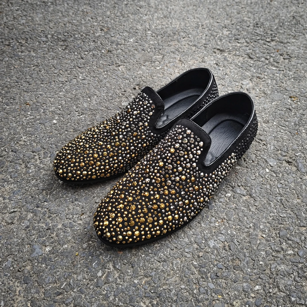 欧洲站夜店cl同款水钻乐福鞋男一脚蹬懒人豆豆鞋发型师网红皮鞋潮