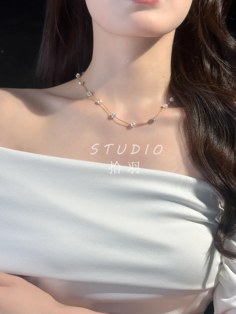 铜合金项链 闪钻项链女轻奢精致锁骨链小众设计仙气质颈链设计感
