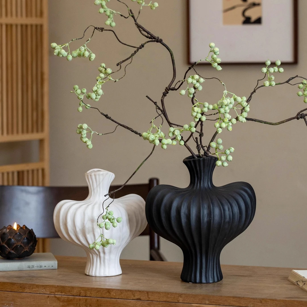 陶瓷花瓶摆件客厅桌面轻奢高级感侘寂风插花干花玄关装饰摆设网红