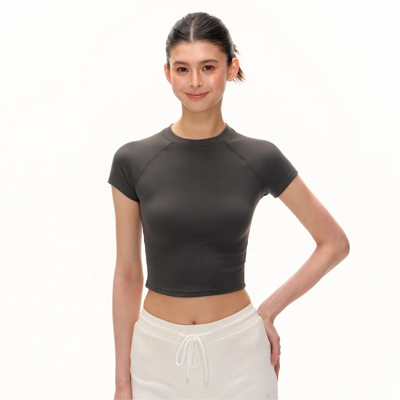 Ariseism 美式复古纯色基础插肩袖短款短袖T恤女夏季新款修身上衣