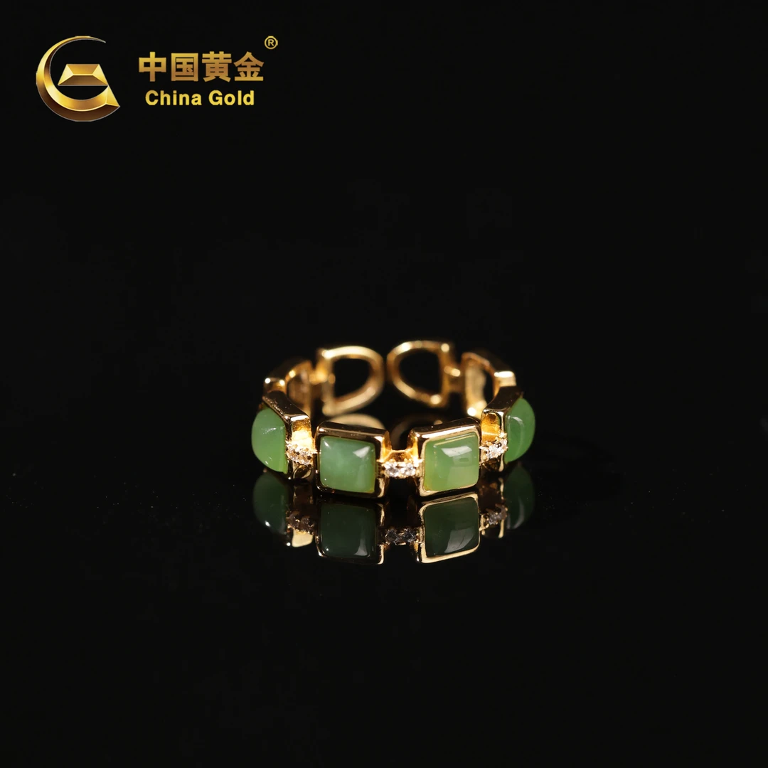 【中国黄金】S925银和田玉碧玉戒指-J1555-【北】