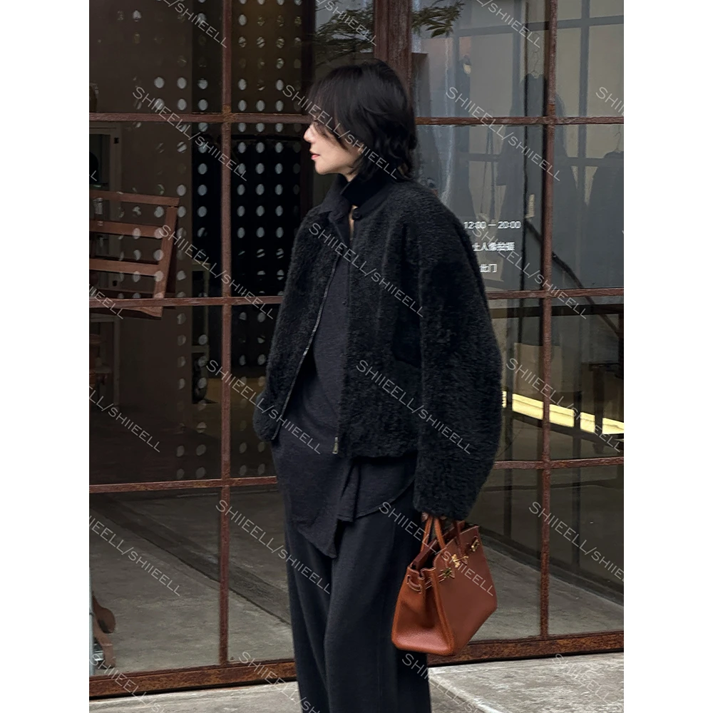 SHIIEELL【羊毛卷】毛绒绒泡芙毛呢外女套颗粒时尚绵羊毛外套Z5774