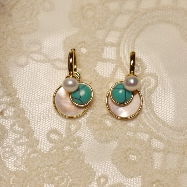 绿色复古三戴款珍珠耳环