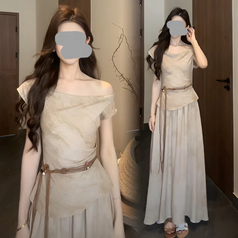 2025夏季新款小众气质收腰上衣百搭高腰气质半身度假风简约两件套