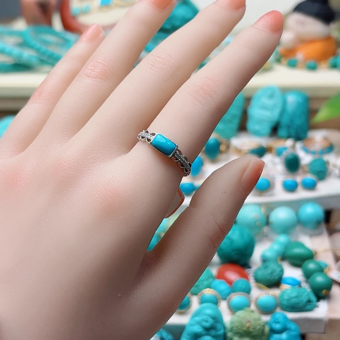 绿松石银S925镶嵌戒指