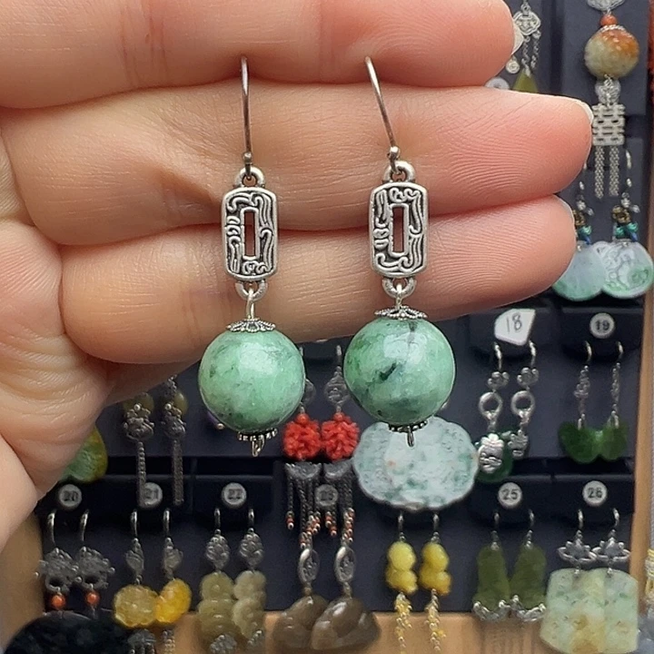 翡翠银S925镶嵌耳饰