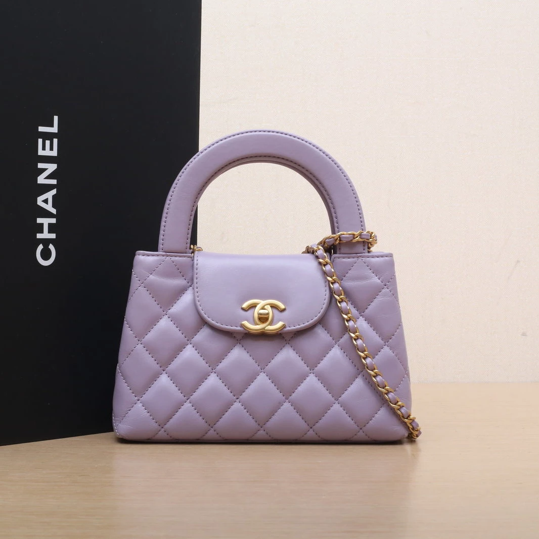 95新 Chanel/香奈儿 珊珊专属紫色皮革芯片开 金扣 24P 手提包