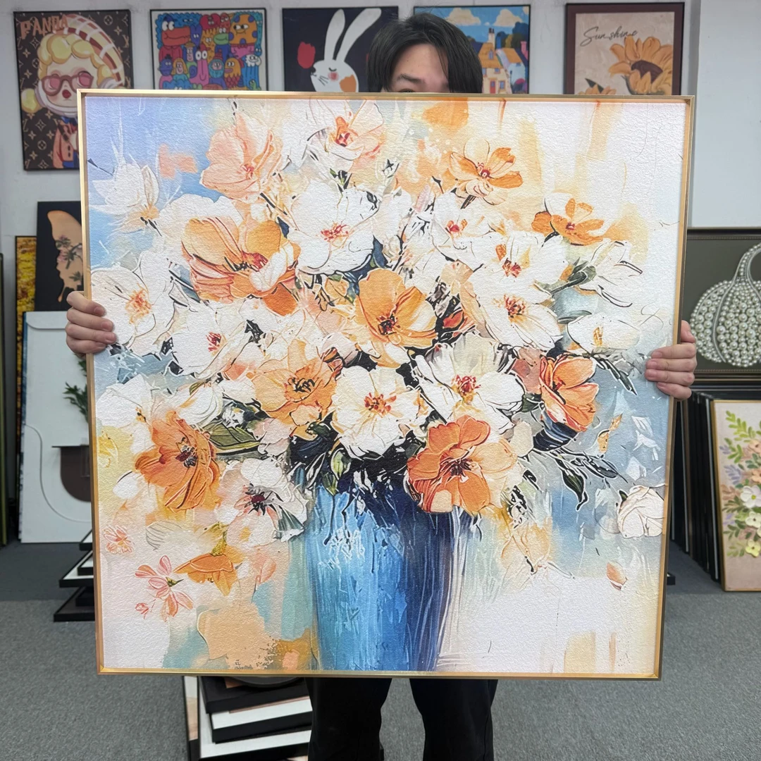 现代轻奢奶油瓶中花卉餐厅壁画抽象客厅挂画小众装饰画8080